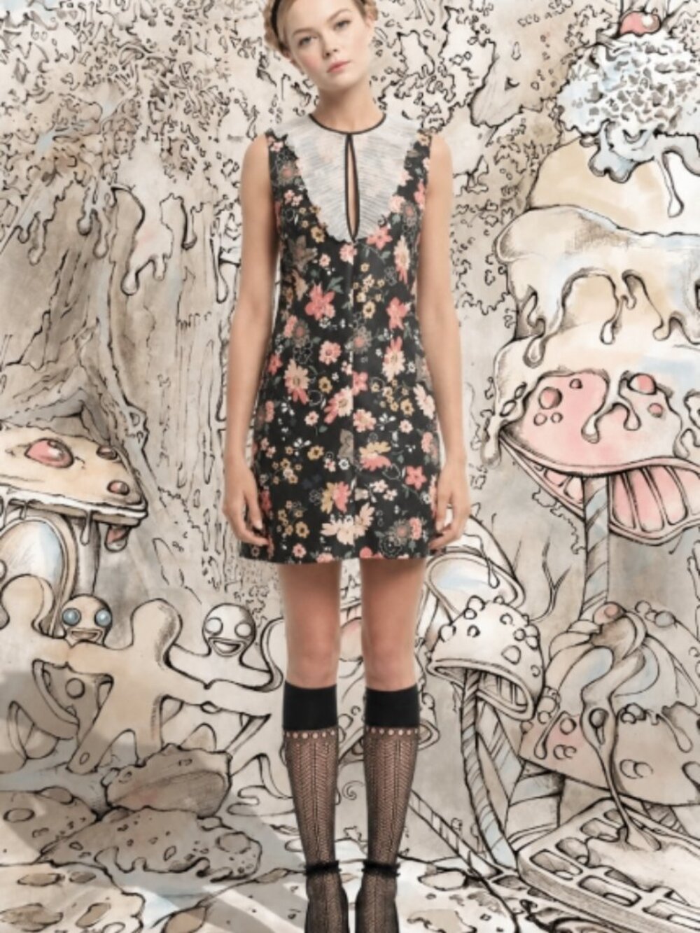 RARE RED VALENTINO MULTICOLORED FLORAL JACQUARD NECK TIE DRESS XS $740